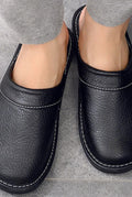 Leather Slip-On Slippers in Brown — detail