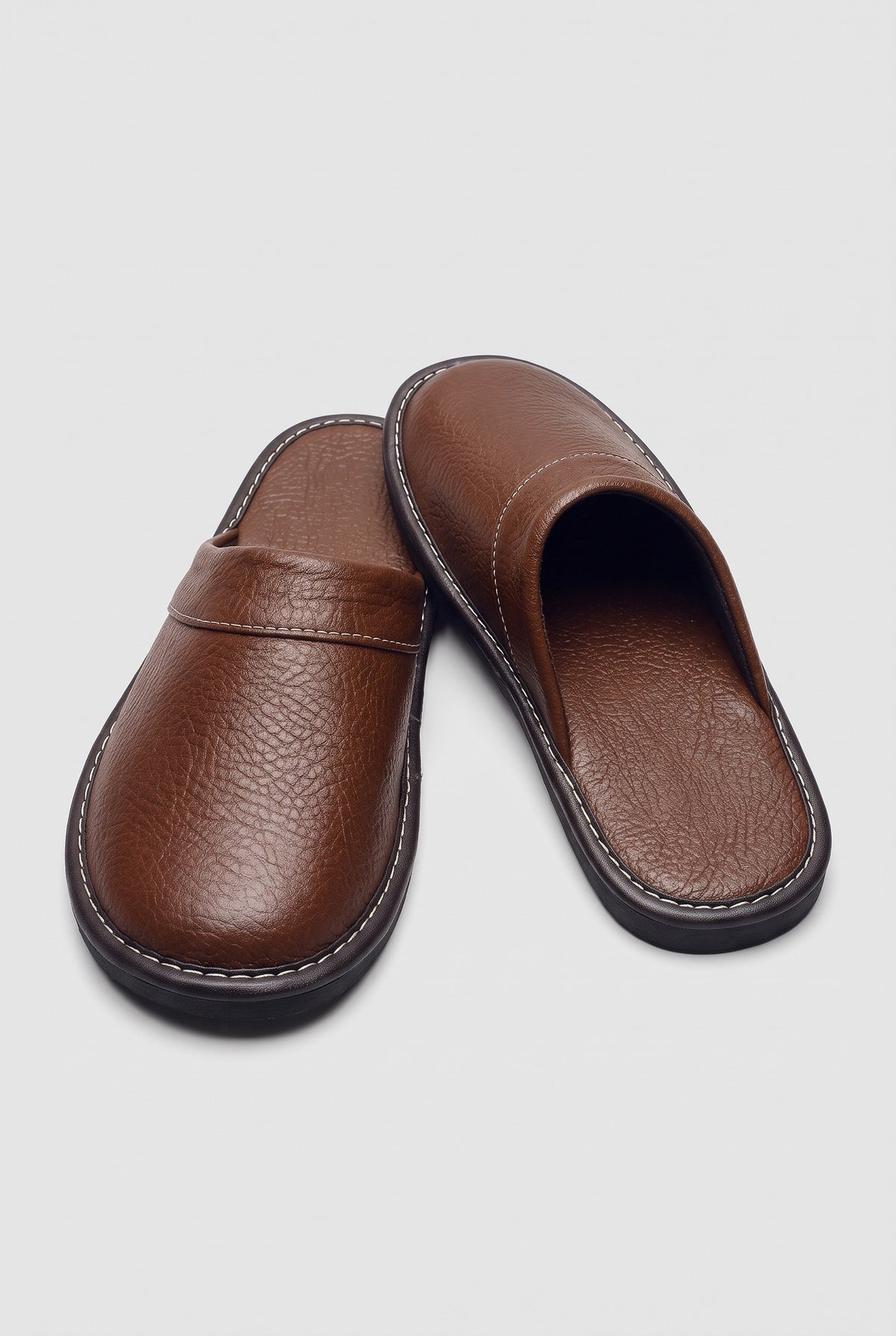 Leather Slip-On Slippers in Brown — Stilenza main image