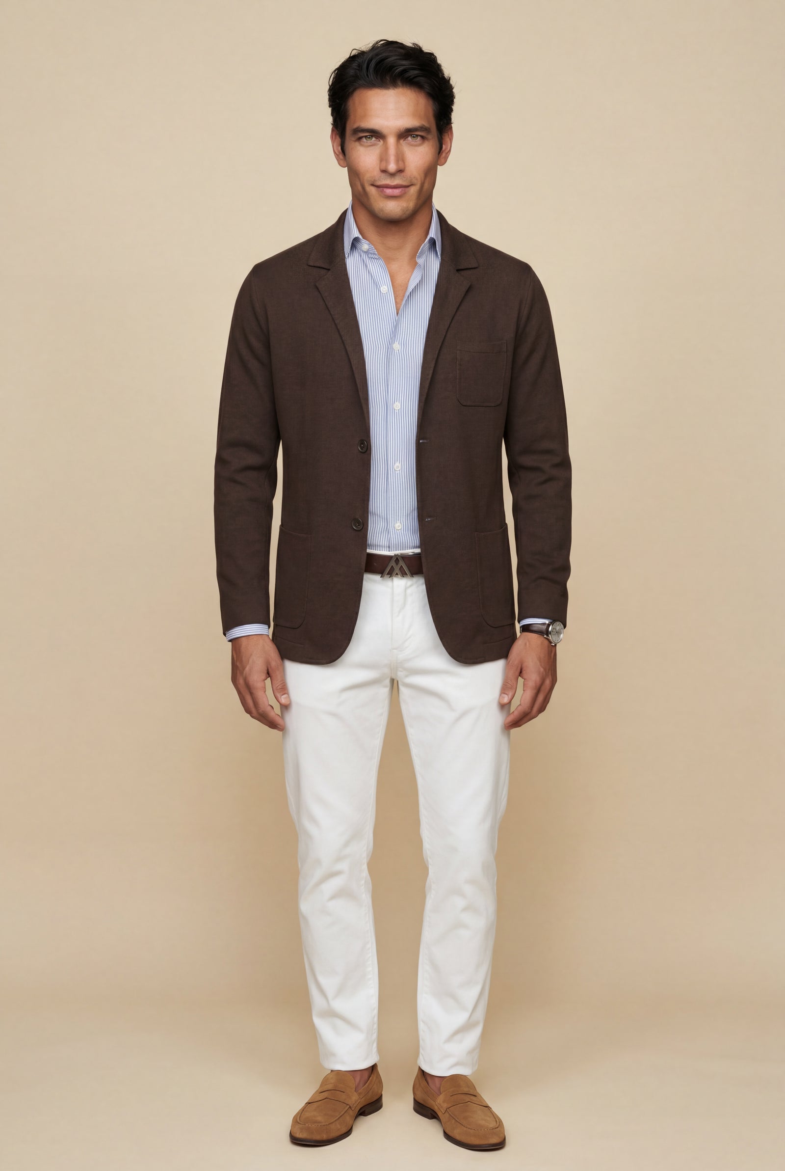 Brown Lightweight Unstructured Slim Fit Casual Blazer - Photo 20