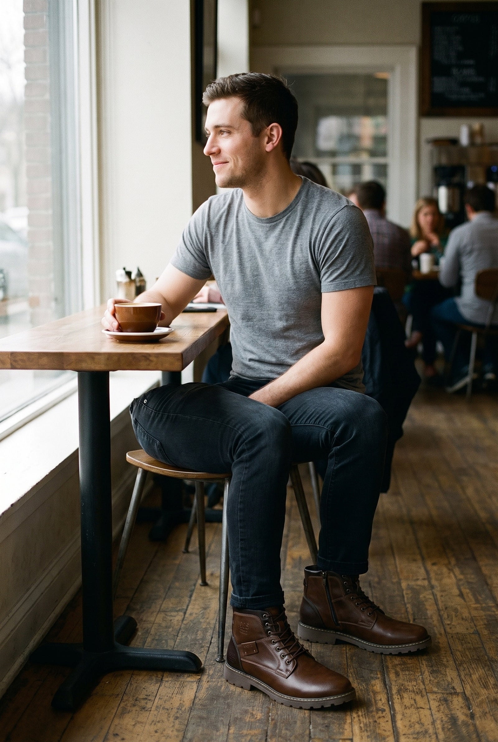 Men's Ankle Boots Stylish in Brown — lifestyle coffee shop