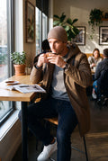 Men's Coat Mid-Length Quilted in Brown — lifestyle cafe
