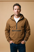 Men's Rain Jacket Hooded Waterproof in Brown — studio front