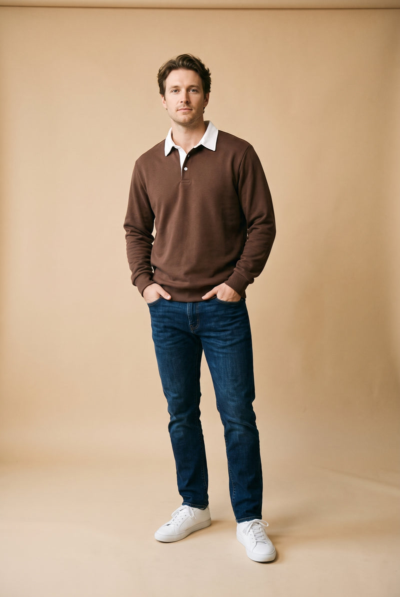 Men's Sweater Collared Regular Fit in Brown — primary studio
