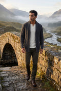 Black Men's Chunky Cable Shawl Collar Cardigan - Photo 11