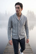 Light Gray Men's Chunky Cable Shawl Collar Cardigan - Photo 13