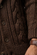Brown Men's Chunky Cable Shawl Collar Cardigan - Photo 5