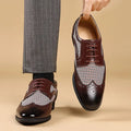 Brown Men's Houndstooth Panel Brogue Oxford Dress Shoes - Brogue Oxford shoes - Photo 5