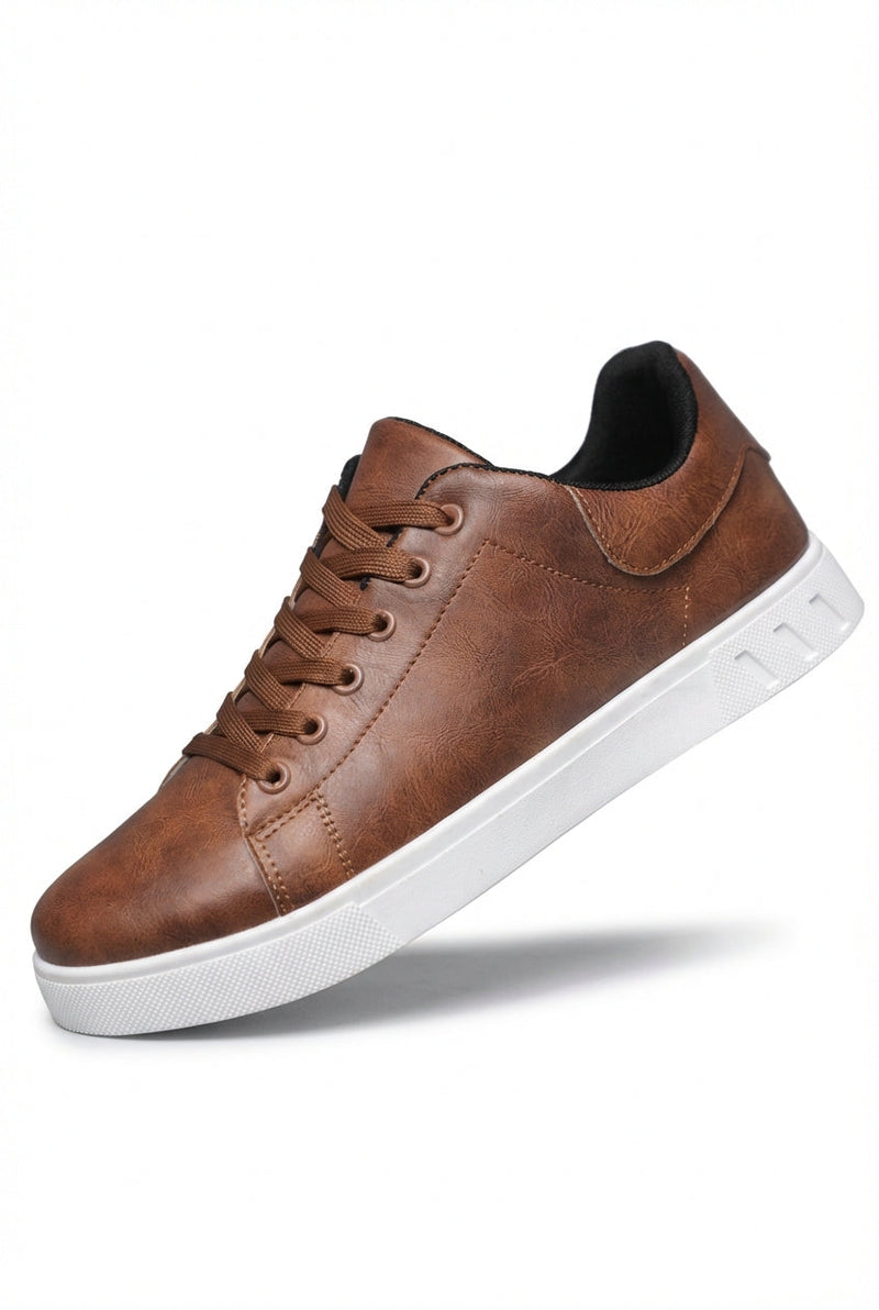 Brown Minimalist Faux Low-top Lace-up Sneakers - Photo 1