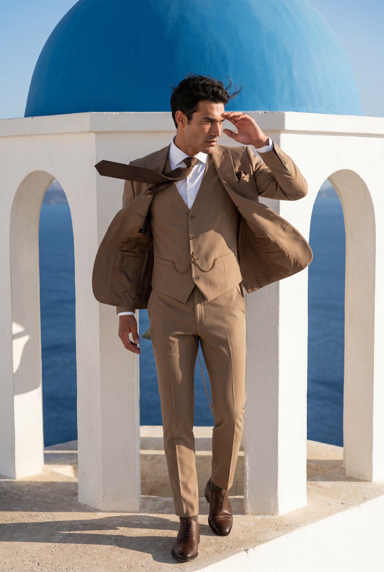 Brown Notch Lapel Tailored Three-piece Suit - Photo 20
