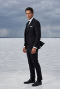 Black Notch Lapel Tailored Three-piece Suit - Photo 22