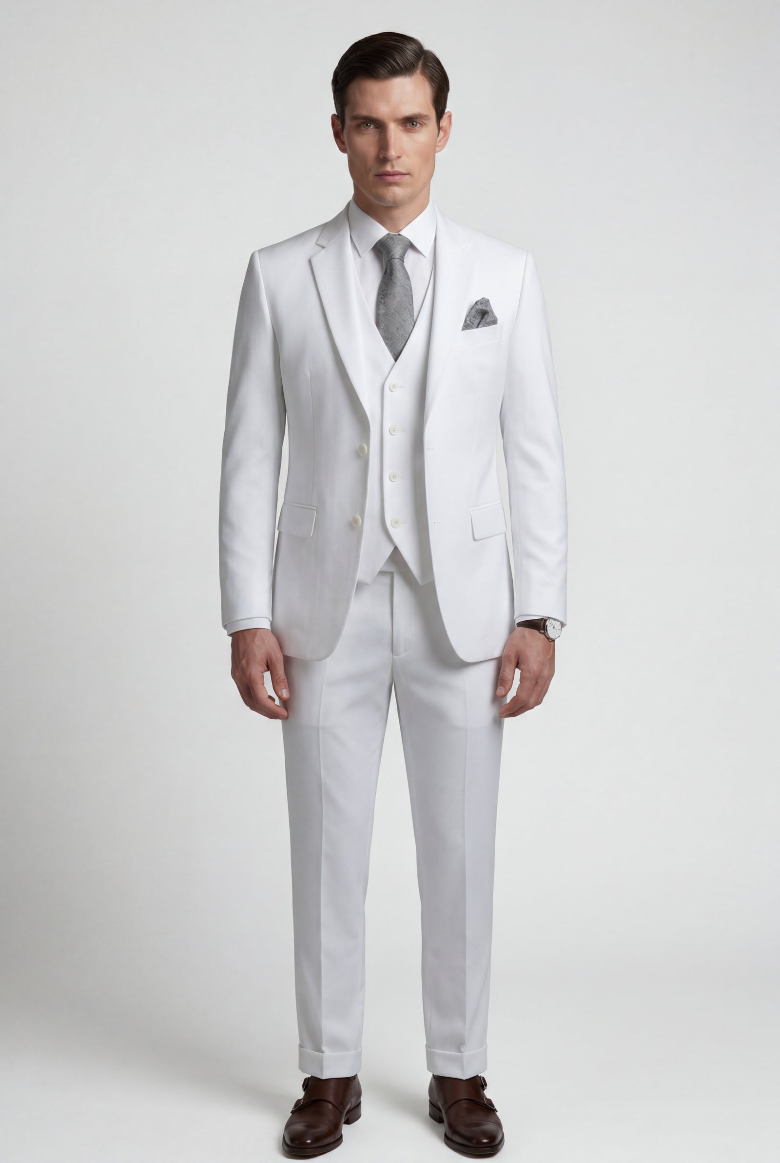 White Notch Lapel Tailored Three-piece Suit - Photo 48