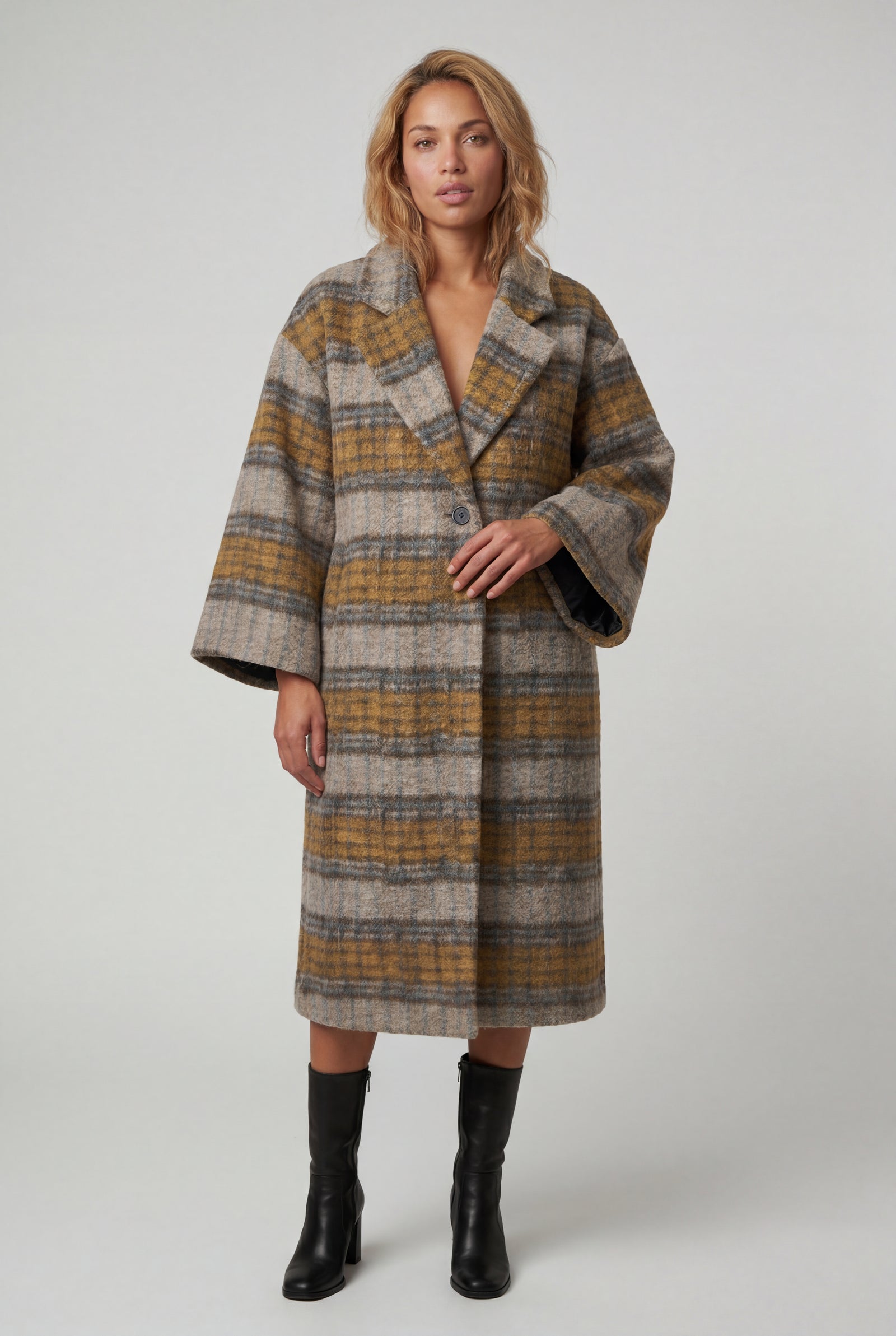 Brown Oversized Statement Pattern Midi Coat - Padded coats - Photo 2