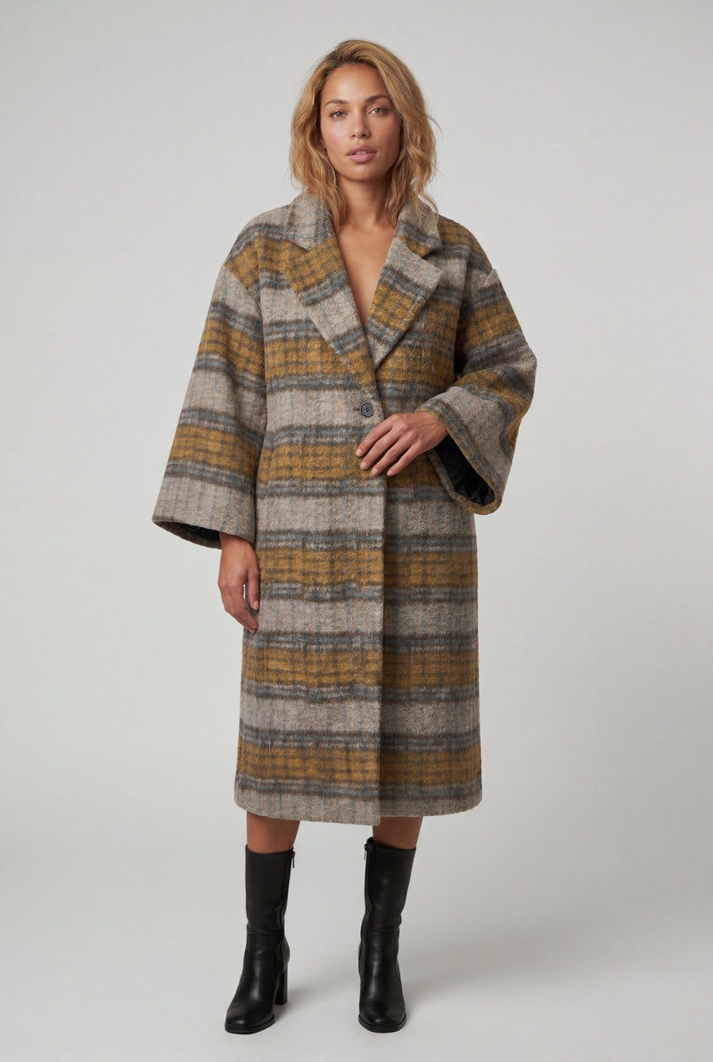 Brown Oversized Statement Pattern Midi Coat - Padded coats - Photo 2