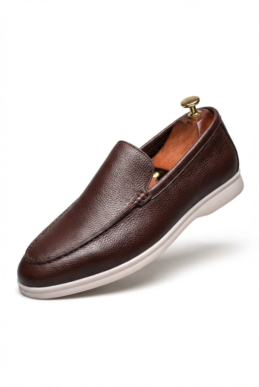 Brown Pebbled Slip-on Loafers with Contrast Sole - Photo 1