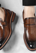 Polished Leather Penny Loafers in Brown — side