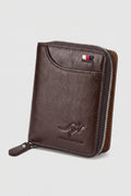 PU Leather Zip-Around Wallet in Brown — studio front