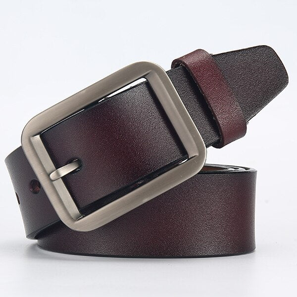 Brown Rectangular Metal Buckle Classic Belt with Tapered Tip - Belts - Photo 3