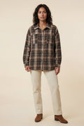 Brown Relaxed Fit Checked Long Sleeve Shirt with Classic Collar - Checked shirts - Photo 16