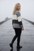 Gray Relaxed Fit Fuzzy Striped Crewneck Sweater - Sweaters - Photo 5
