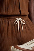 Brown Relaxed Pleated Shirt and Pants Set with Camp Collar - Shorts set - Photo 5