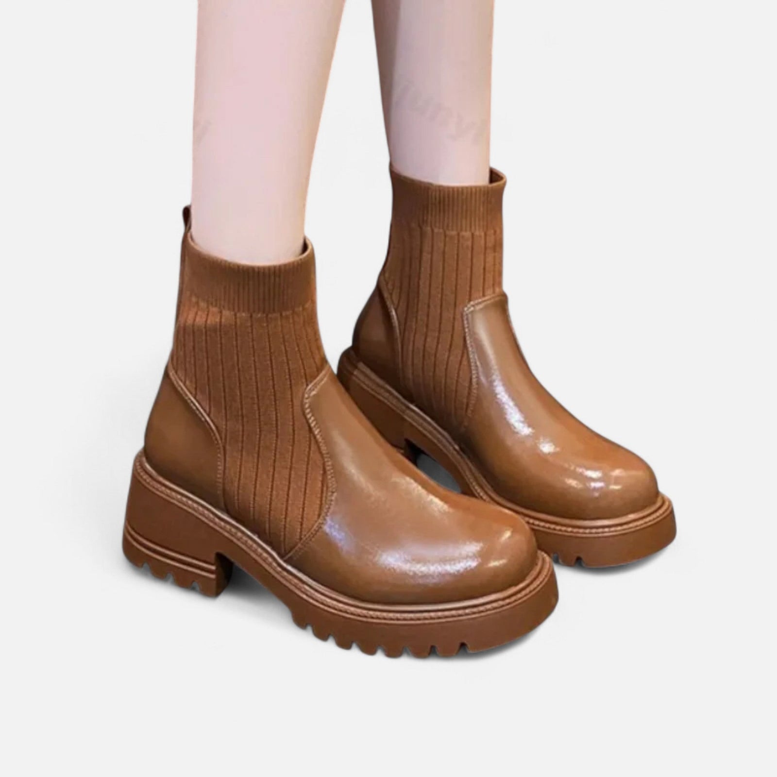 Ribbed Sock Chunky Block Heel Ankle Boots - Mid heel ankle boots - Photo 8