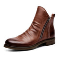 Brown Ruched Zip Ankle Boots with Almond Toe and Stacked Heel - Chelsea ankle boots - Photo 5