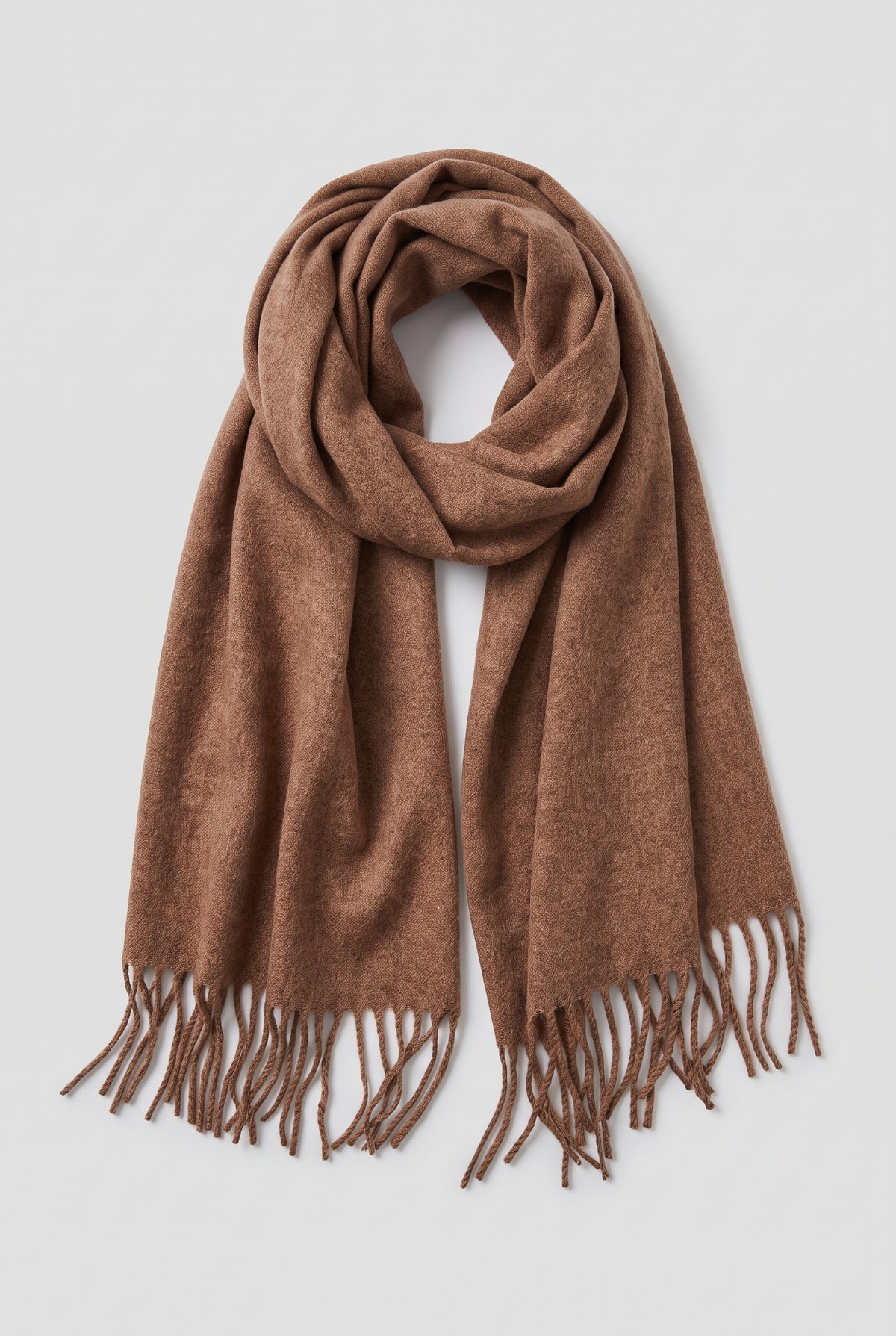 Scarf Tassel Wrap in Brown — studio front