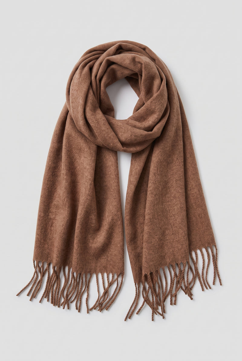 Scarf Tassel Wrap in Brown — studio front