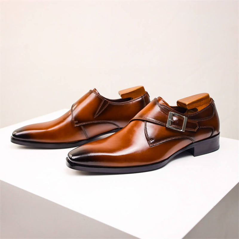 Brown Single Monk Strap Almond Toe Dress Shoes - Monk strap dress shoes - Photo 4