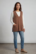 Brown Sleeveless V-neck Cardigan Dress with Pocket - Sleeveless cardigan - Photo 13