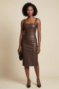Brown Square Neck Faux Bodycon Midi Dress - Photo 5