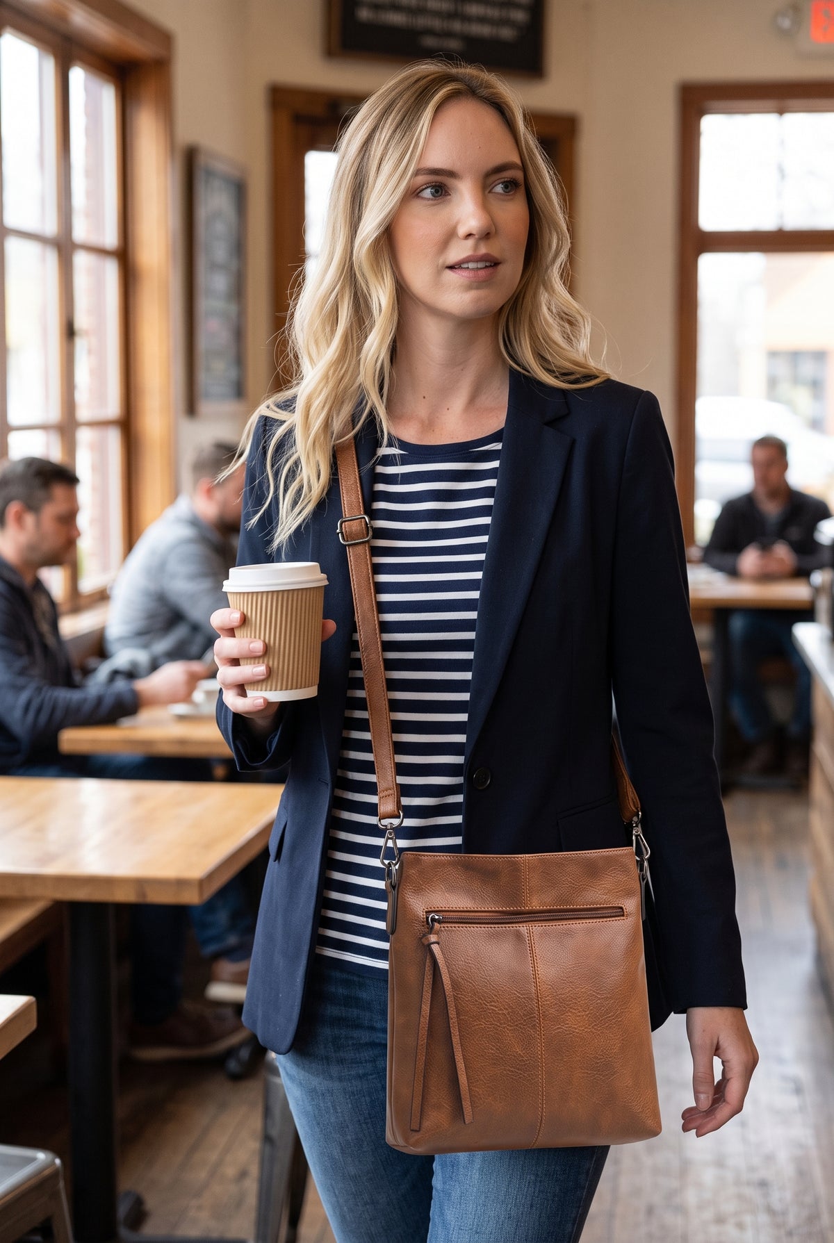 Structured Crossbody Bag in Brown — lifestyle