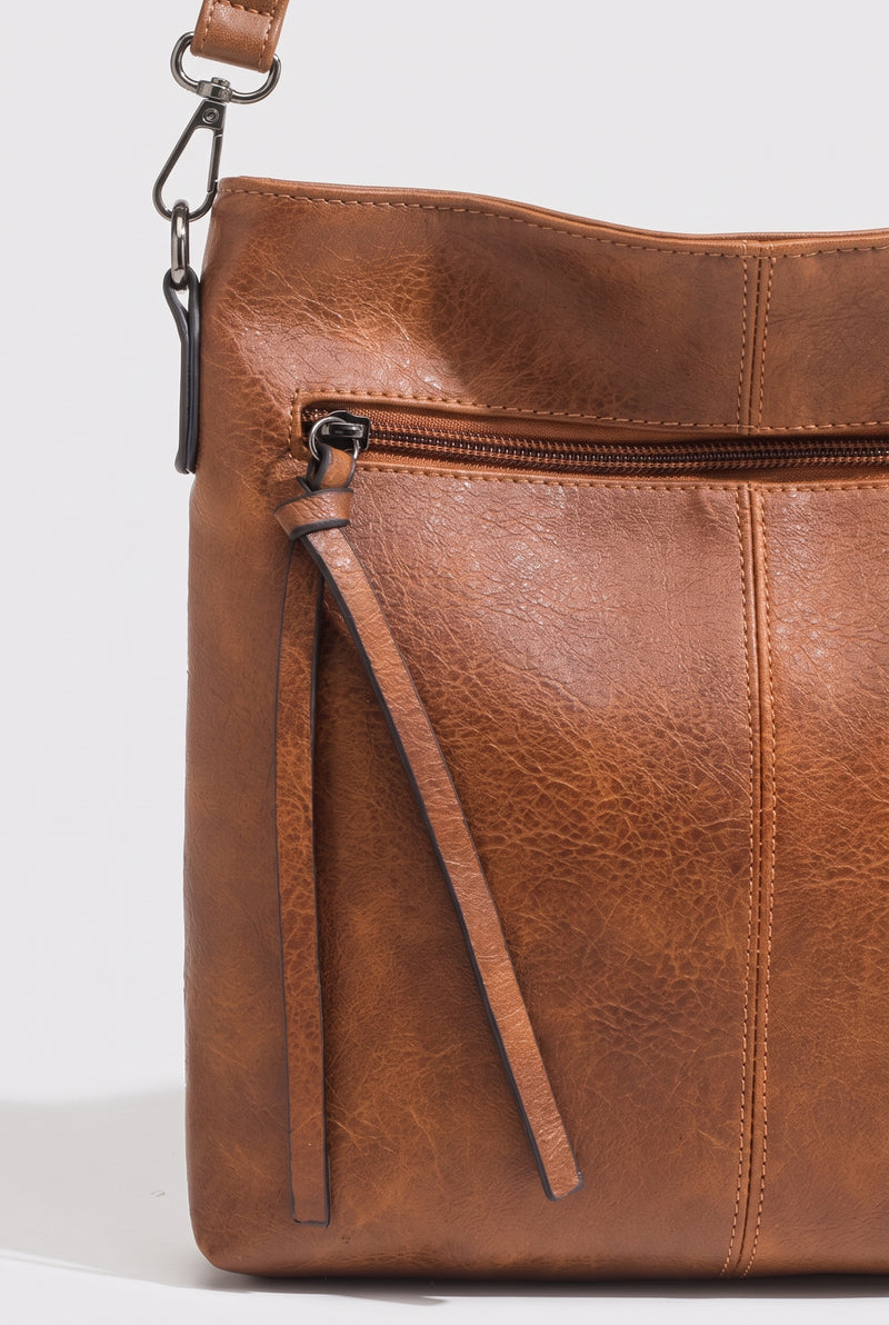 Structured Crossbody Bag in Brown — studio detail