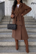 Structured Double-Breasted Trench Coat in Brown — studio front