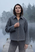 Gray Structured Zip-up Boxy Collared Jacket - Zip up jacket - Photo 11