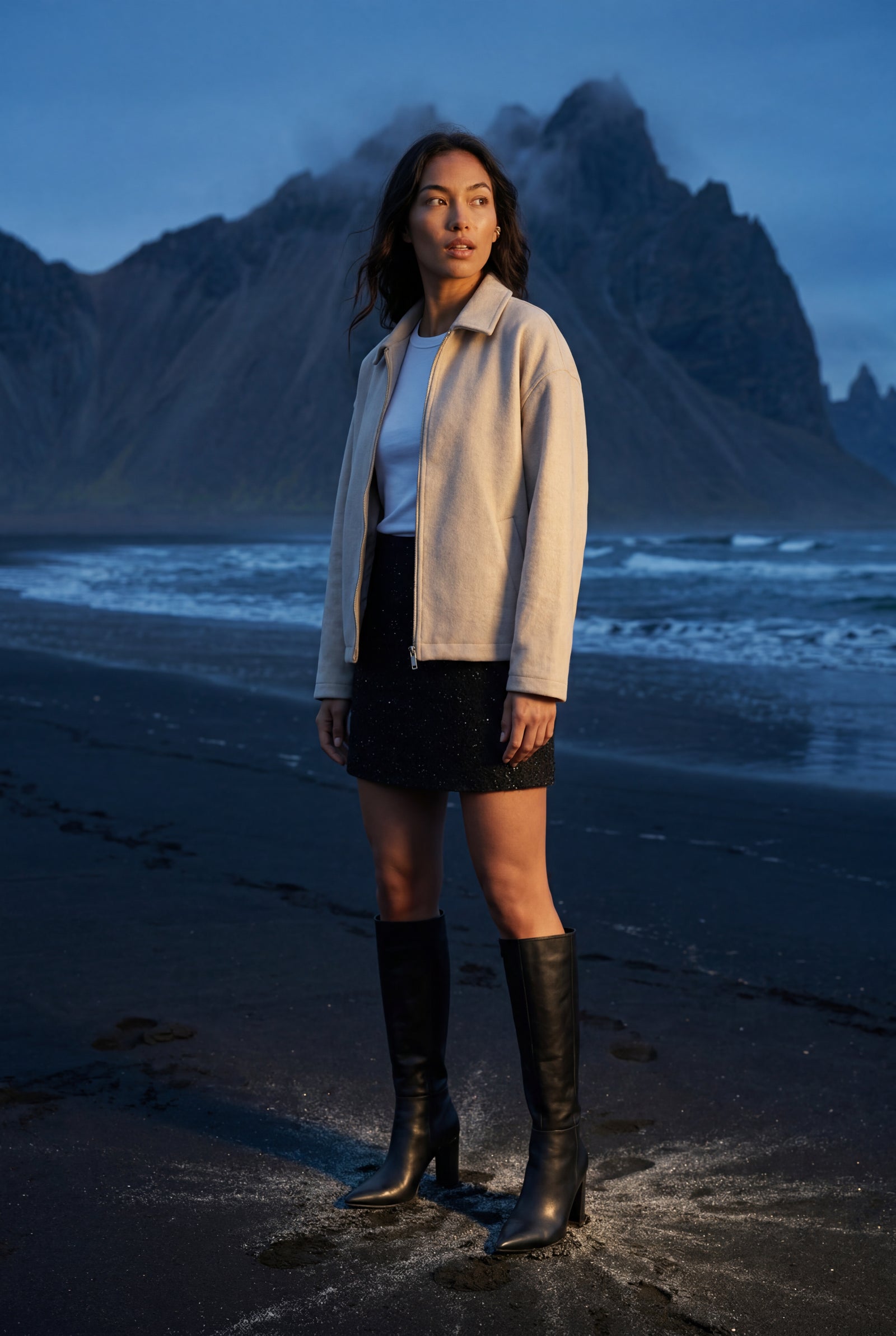 Beige Structured Zip-up Boxy Collared Jacket - Zip up jacket - Photo 12