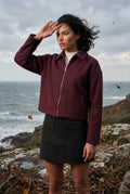 Burgundy Structured Zip-up Boxy Collared Jacket - Zip up jacket - Photo 15