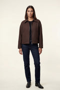Brown Structured Zip-up Boxy Collared Jacket - Zip up jacket - Photo 2