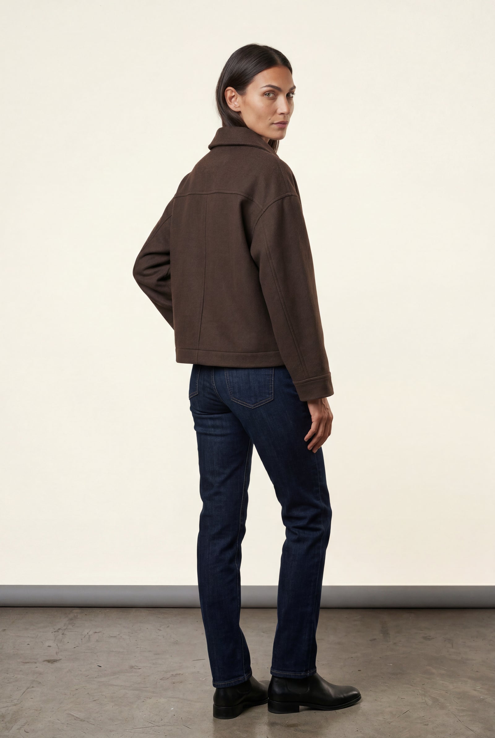 Brown Structured Zip-up Boxy Collared Jacket - Zip up jacket - Photo 5