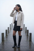 Beige Structured Zip-up Boxy Collared Jacket - Zip up jacket - Photo 7