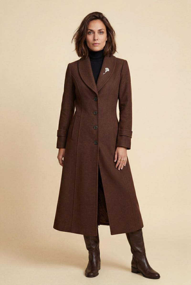 Brown Tailored Longline Coat with Adjustable Belt - Long coat - Photo 1