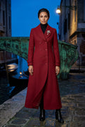 Red Tailored Longline Coat with Adjustable Belt - Long coat - Photo 11
