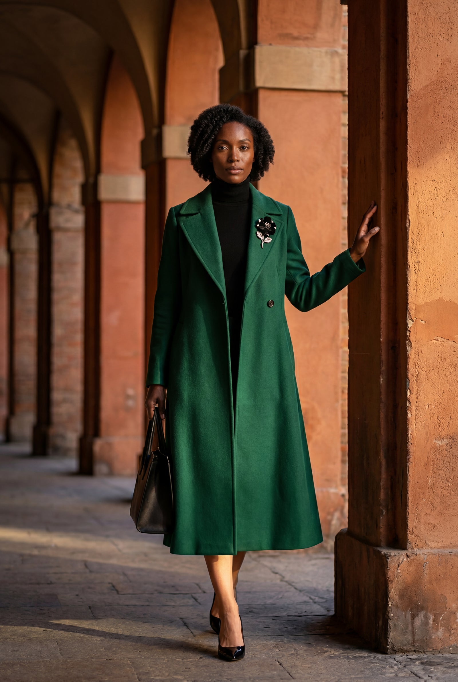 Green Tailored Longline Coat with Adjustable Belt - Long coat - Photo 12