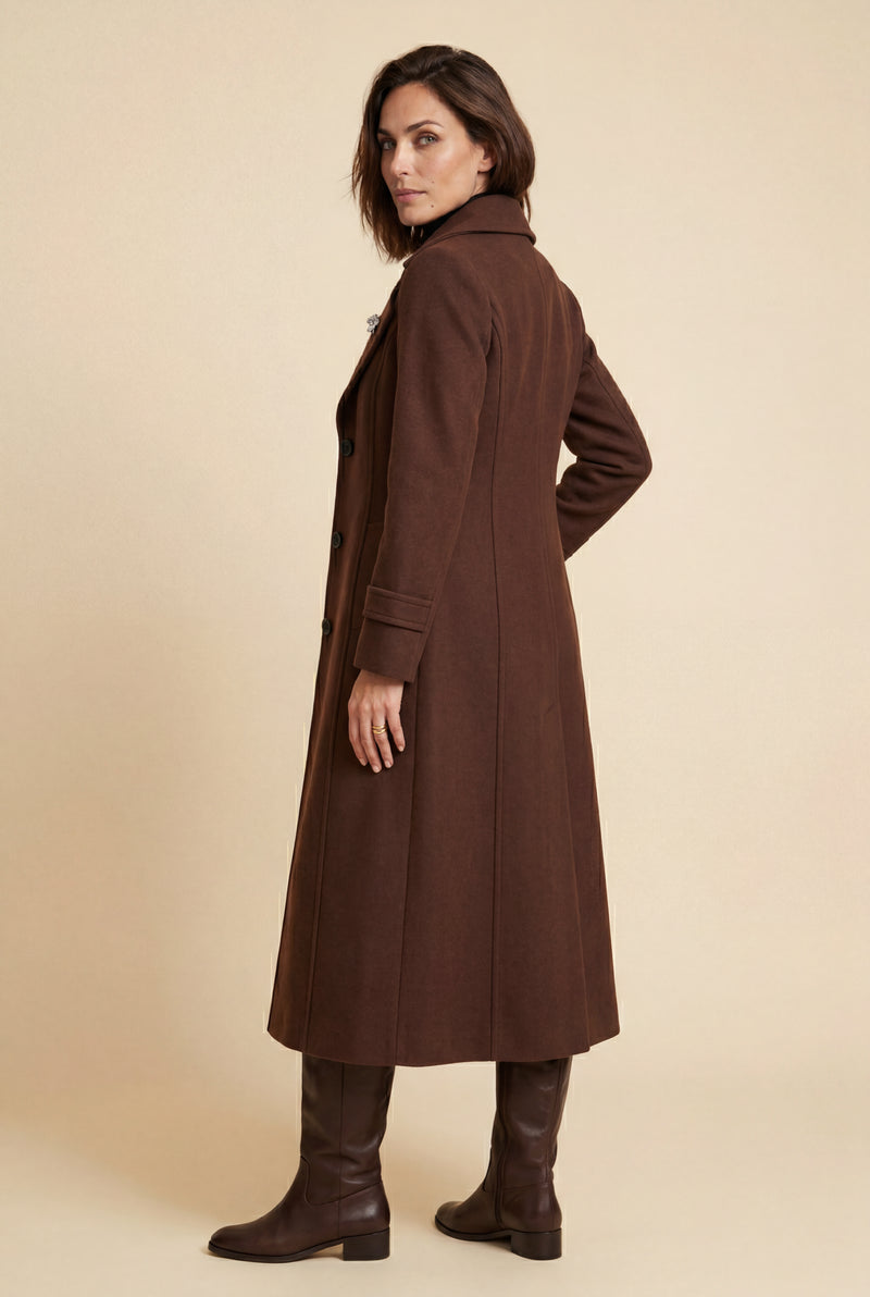 Brown Tailored Longline Coat with Adjustable Belt - Long coat - Photo 3