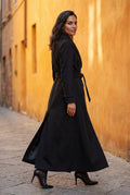 Black Tailored Longline Coat with Adjustable Belt - Long coat - Photo 4