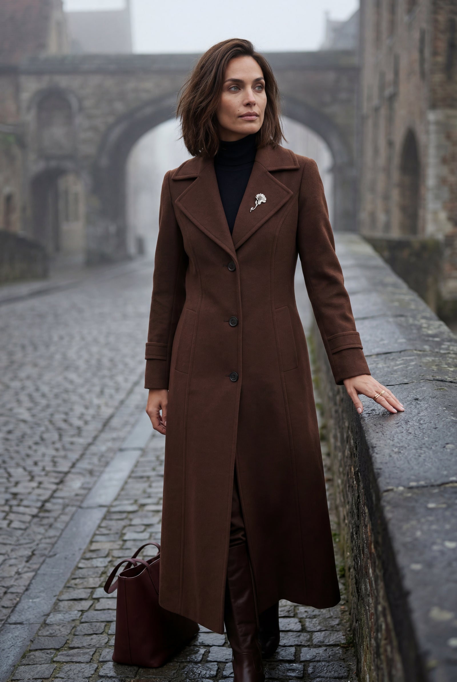 Brown Tailored Longline Coat with Adjustable Belt - Long coat - Photo 8