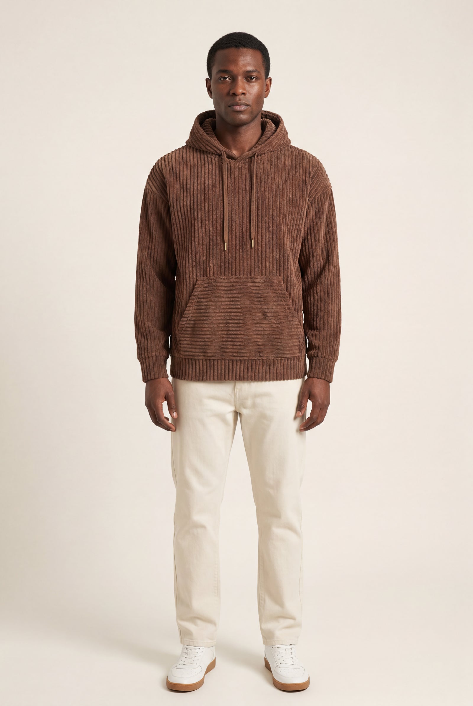Brown Texture Hooded Pullover Jacket with Kangaroo Pocket - Hooded jackets - Photo 10