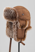 Vegan Leather Trapper Hat in Brown — studio angle