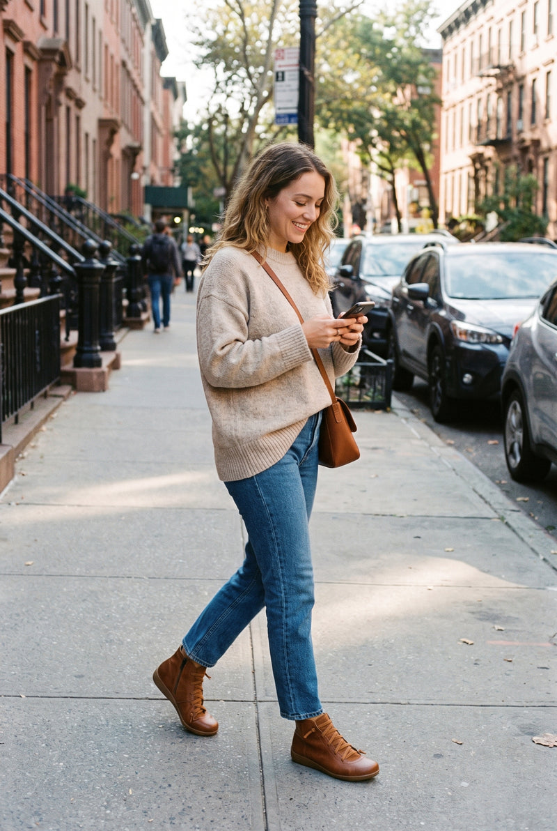 Women's Ankle Boots Lace-Up Waterproof in Brown — lifestyle shot