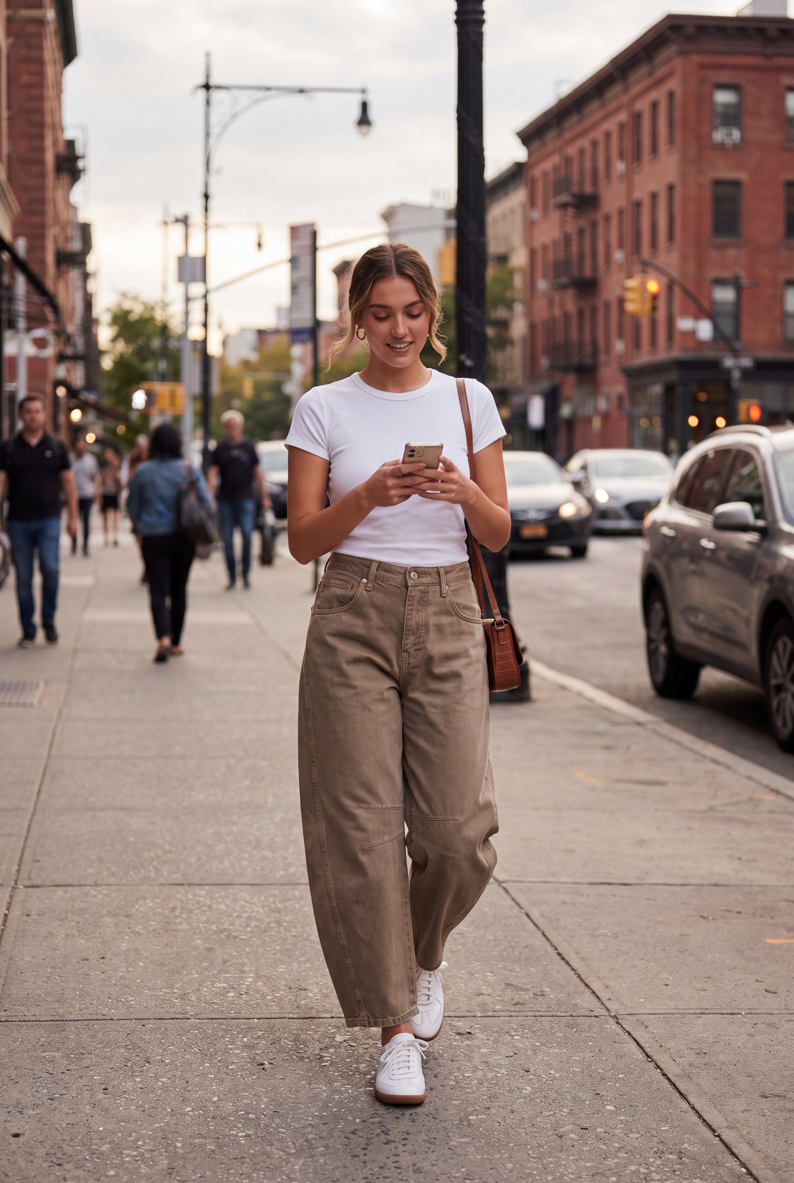 Women's Jeans High Waist Barrel Leg in Brown — lifestyle outdoor